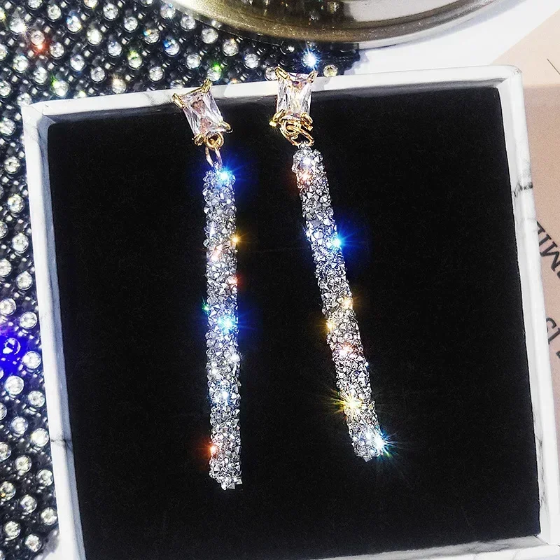 New listing 925 Silver Needle High Personality Net Long Temperament Earring Crystal From Austrian Wedding Jewelry Gift