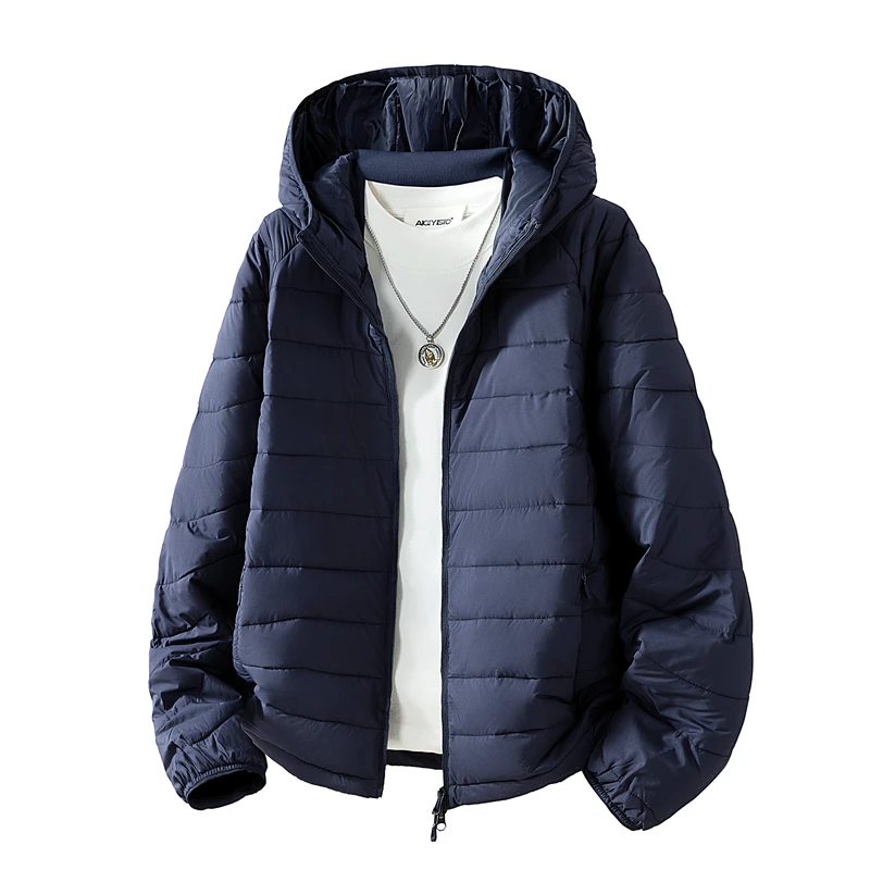 Winter Solid Color Hooded Parkas Coats for Men Casual Thicken Warm Outerwear Fashion Comfortable Male Clothes Quality All-match