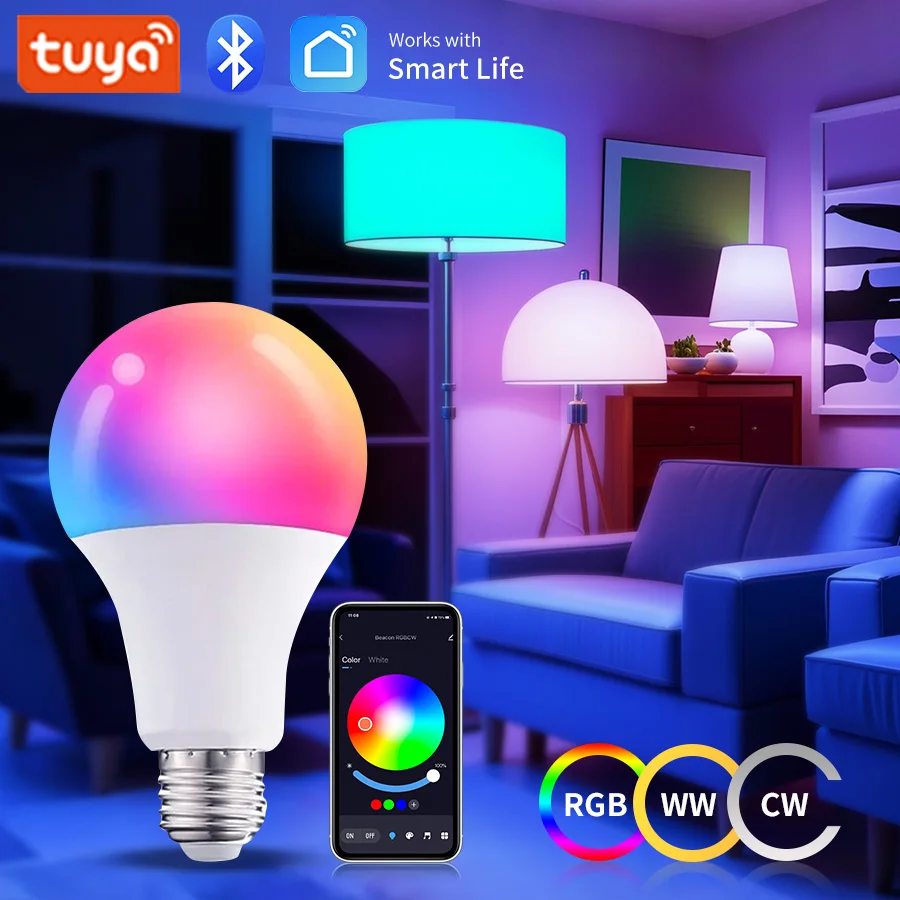 

Bluetooth Smart Bulb 9W Tuya E27 Светодиодные лампы с изменением цвета с регулируемой яркостью RGB Светодиодная лампа 220 В 110 В Smart Life App Control A60