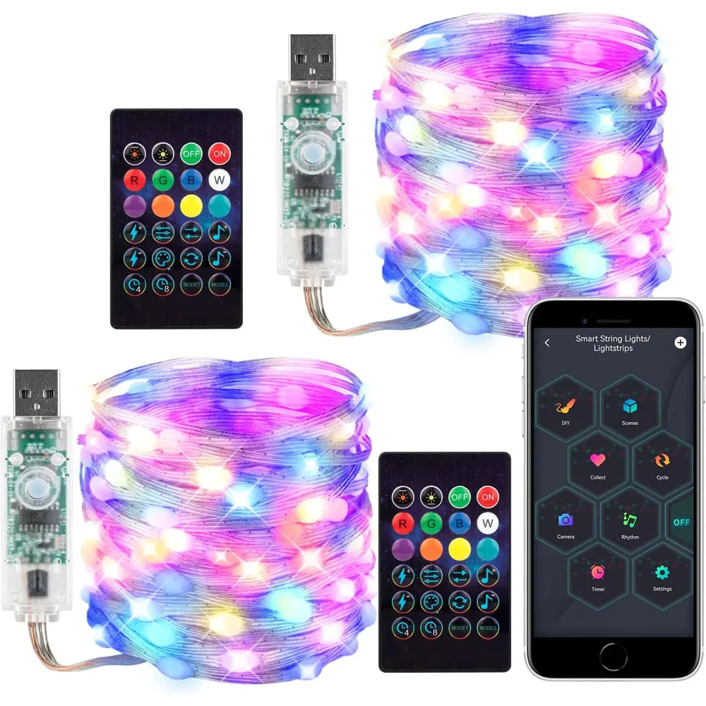 USB 5V Smart RGB-IC Fairy Light String Christmas Lights Decorations Lamp Garland WS2812 Bluetooth APP&Remote Control Addressable