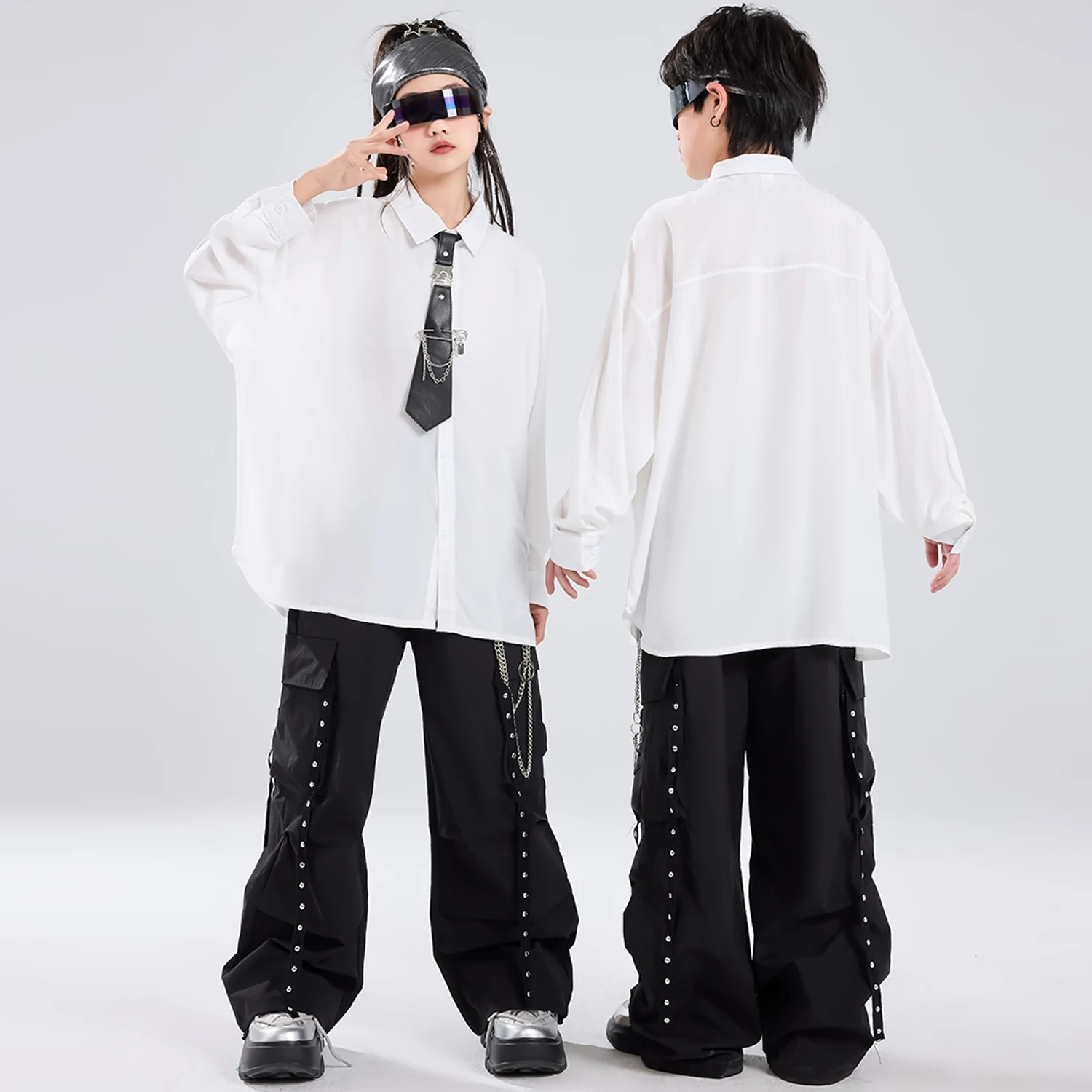 Cool หล่อ Hip Hop Dance เครื่องแต่งกายเด็กกลองแสดงเสื้อผ้าหนังสีดําเสื้อกั๊กกางเกงสูทสาวคอนเสิร์ตเวทีชุด BL15672