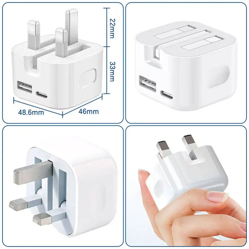 Fast Quick Charging Dual Ports PD A+C 20W UK GB AC Home Travel USB C Charger For IPhone 13 14 15 Samsung htc lg Xiaomi