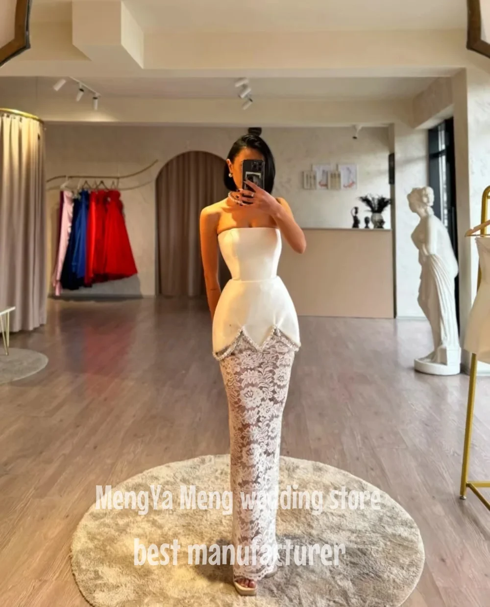 

ZHUISHU Elegant Mermaid Wedding Dresses Strapless Sleeveless Long Lace Pearls Brides Gown Custom Made 2025 Customization