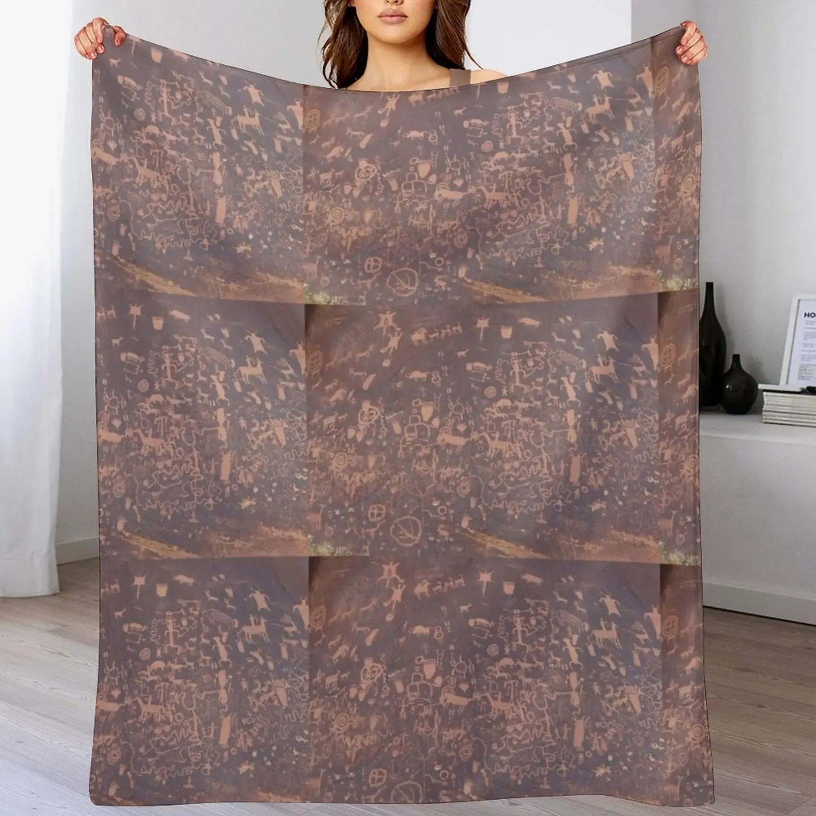 Ancient Petroglyphs Carved in Rock Throw Blanket Cozy Throw Blanket Birthday Gift for Him Her