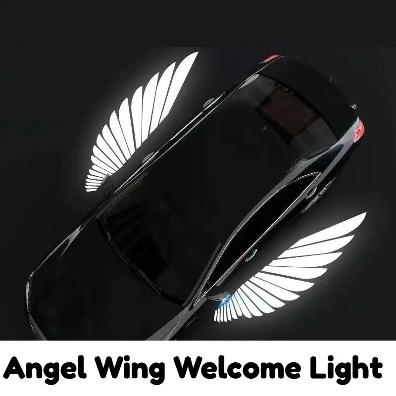 

Car LED Angel Wing Welcome Light Rearvier Mirror Projector Door Puddle Light Ambient Atmosphere Lamp Car Modification Accessory