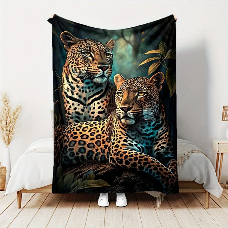 Jungle Double Leopard Animal Pattern Print Art Blanket - Soft All-Season Multi-Purpose Throw for Sofa, Bed, Travel & Gift