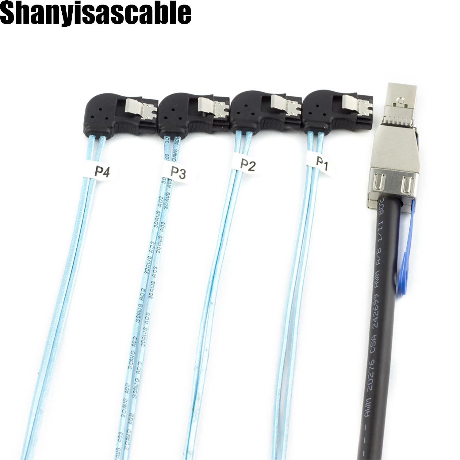1.0M External Mini SAS HD SFF-8644 to 4X SATA 7Pin female right angle cable