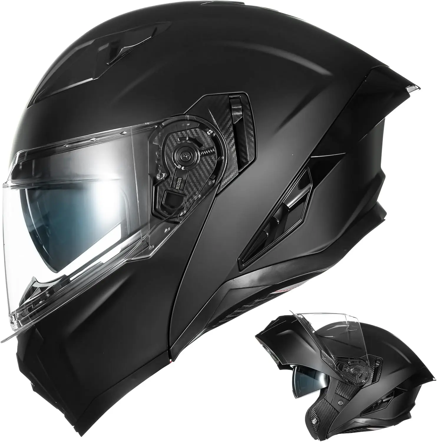 

Modular Motorcycle Helmets for Adults Men Women Dual Visor Flip up Full Face Dot Helmet Casco Moto Model 928 (Matte Black, L)