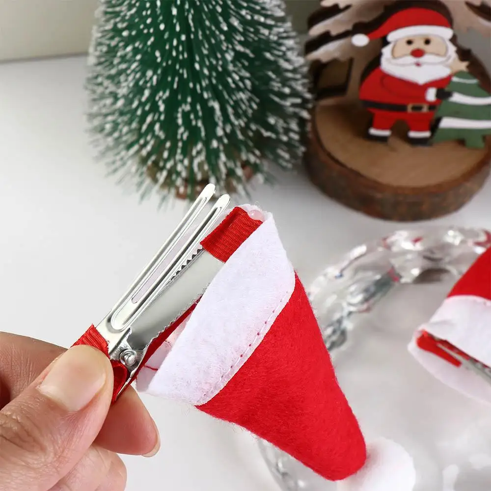 메리 크리스마스 장식 빨간 크리스마스 모자 머리핀 산타 클로스 어린이 선물 어린이 사슴 뿔 헤어 클립 빨간 머리핀