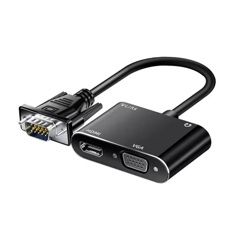 VGA to HDMI VGA Dual Display Adapter Video Audio Converter VGA splitter 1 in 2 output for Desktop PC Monitor Projector HDTV