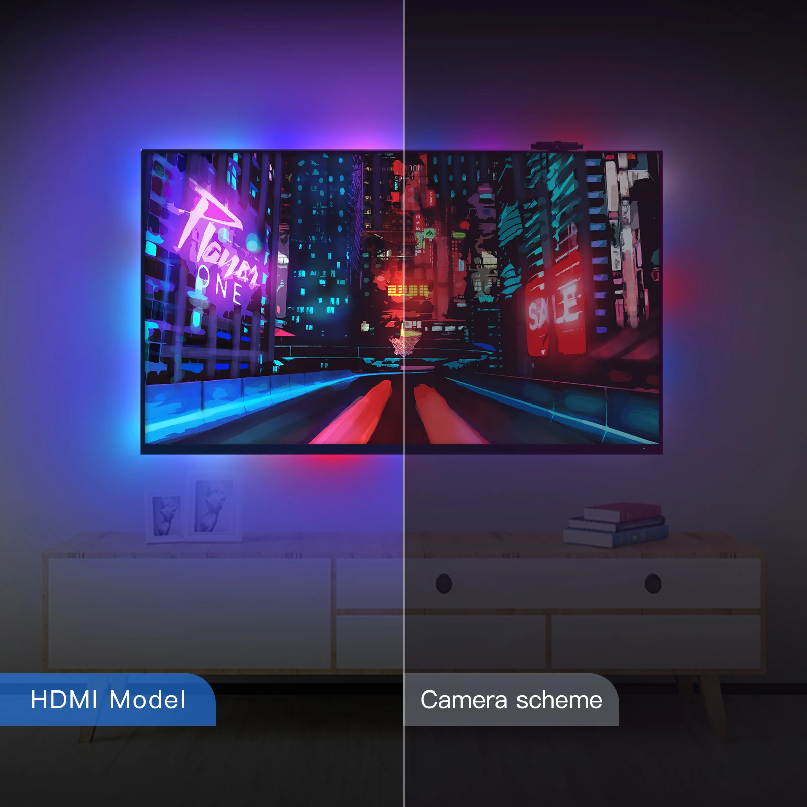 MOES Wifi Smart Ambient Lighting TV Backlight HDMI 2.0 Device Sync Box Led Strip Lights Kit Alexa Voice Google Assistant Control