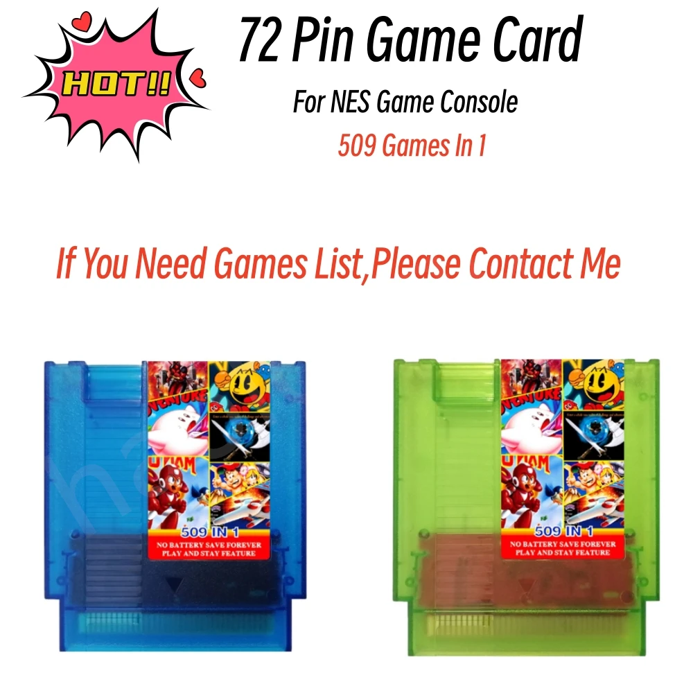 Retro-Sammlung 509 in 1 Spiel kassette transparente Schale 72-polige Spielkarte für nes Spiele konsole 8-Bit-Spiele für pal/ntsc Region