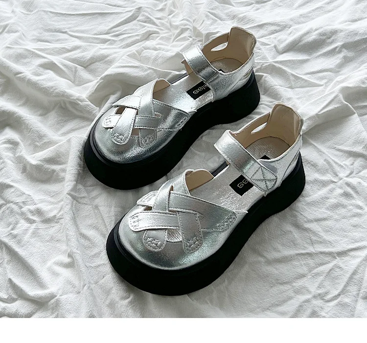 

2025 Summer New Retro Style Mary Jane Enclosed Toe Sandals for Women Artistic & Versatile Weaving Style Thick Soled Roman Shoes