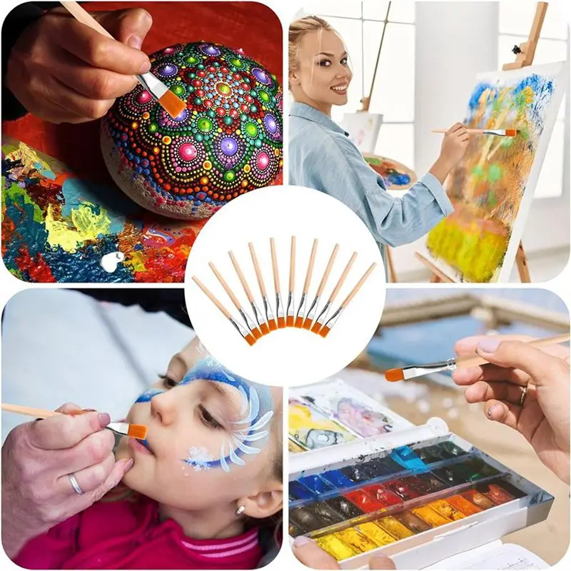 Superior-300Pcs Flat Paint Brushes, 3/4 Inch Wood Paint Brush Artist Craft Paint Brushes Watercolor Brush Bulk Painting For Art