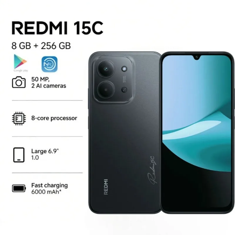 2026 new Redmi 15C 5G 8GB+256GB High Storage Smartphone with 6000mAh Battery Ultra Long Battery Life 2026 New Release