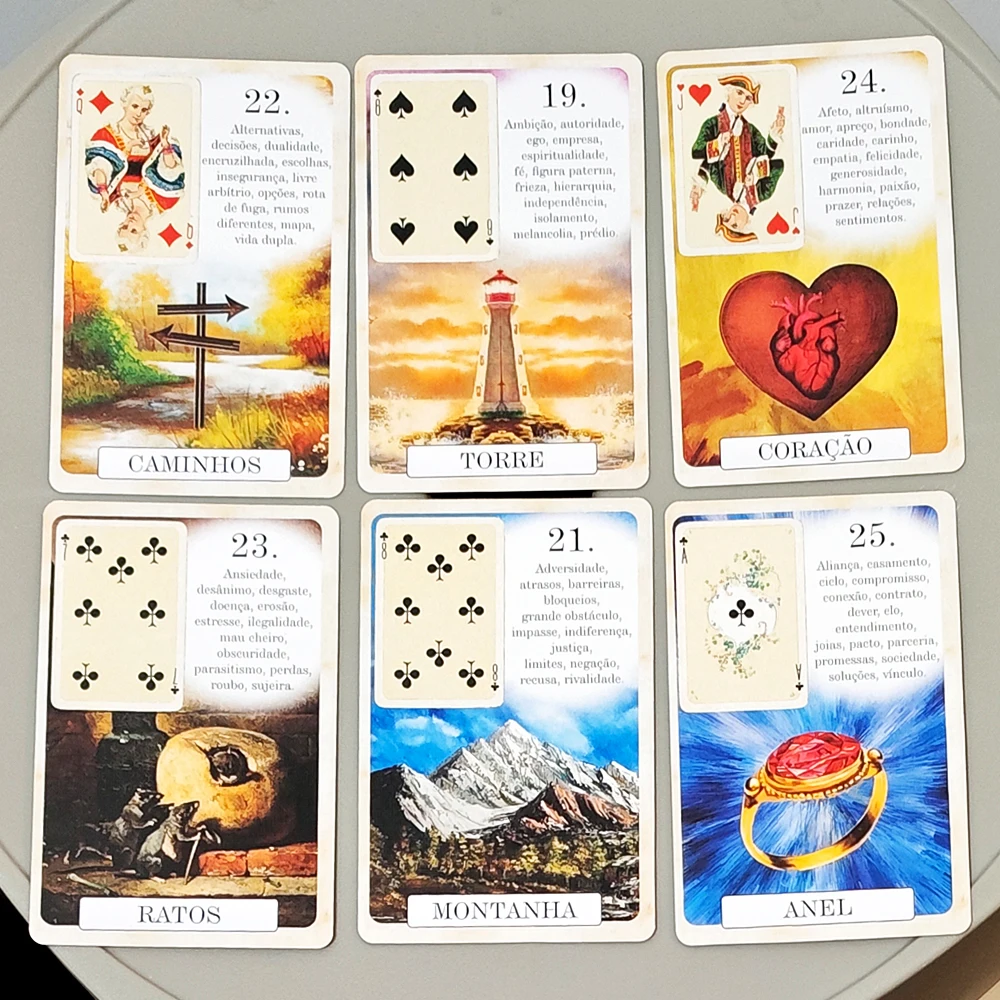Baralho Lenormand Clássico em Cartolina Duplamente Gravada 9*6cm - 37 Cartas de Adivinhação Estilo Vintage - Edição Clássica Portuguesa