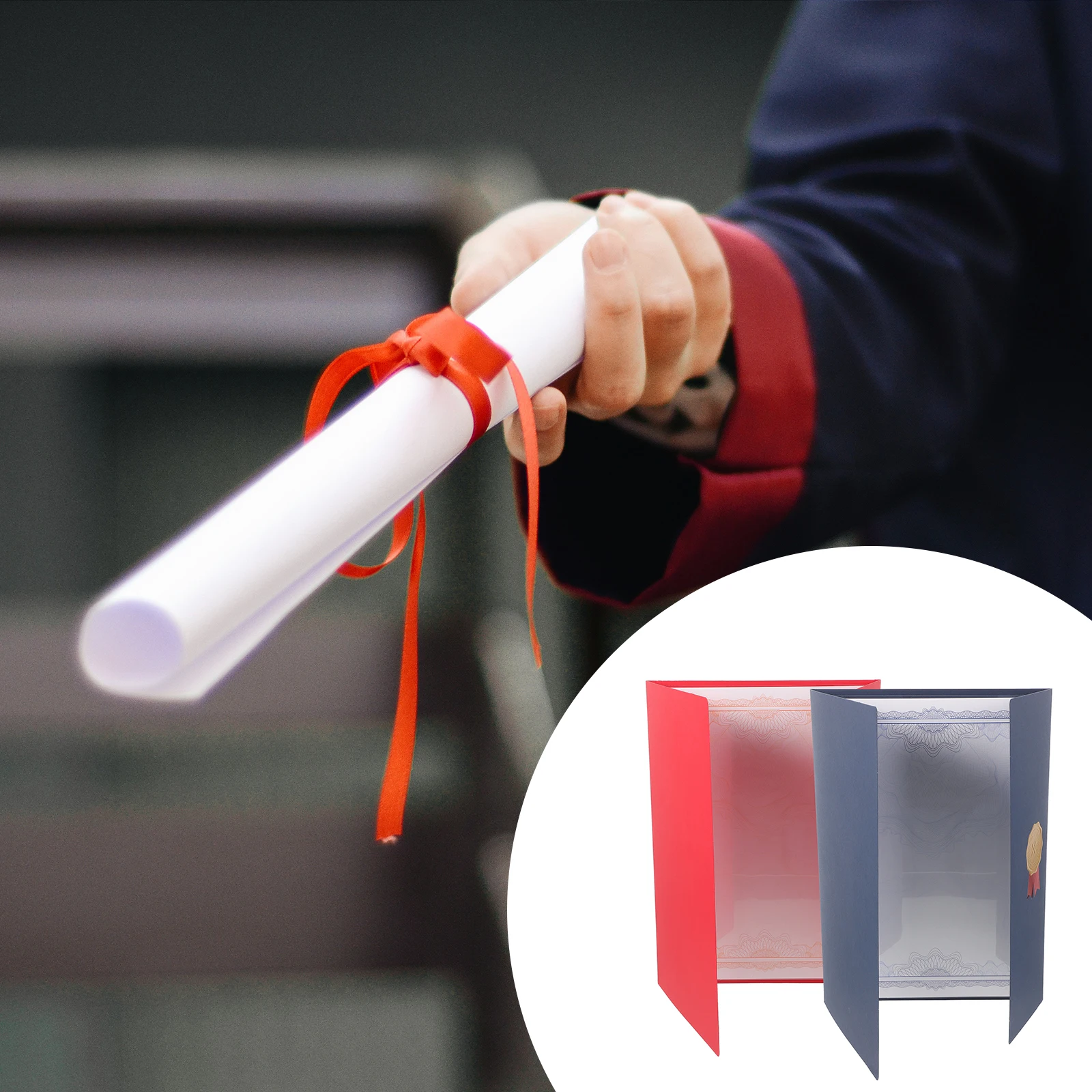 

2pcs Paper Certificate Holder Three-Fold Award Cover Document Envelope Diploma Protector Letter Size Portable Light Rounded