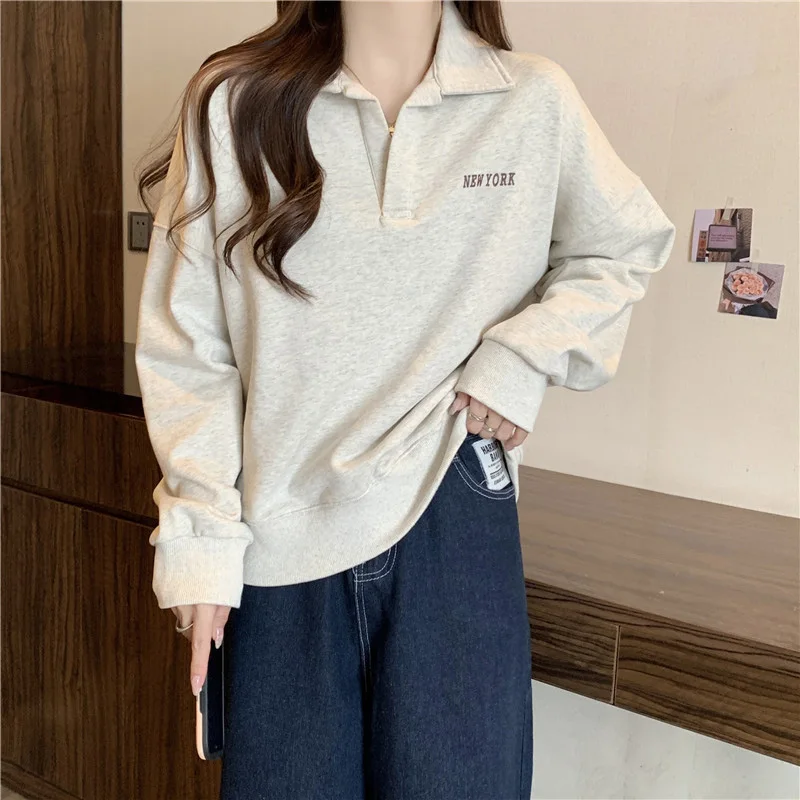 Harajuku Gothic letter print Hoodies Women Autumn long sleeve V-neck thin Sweatshirt casual cotton oversized Hoodie y2k clothes