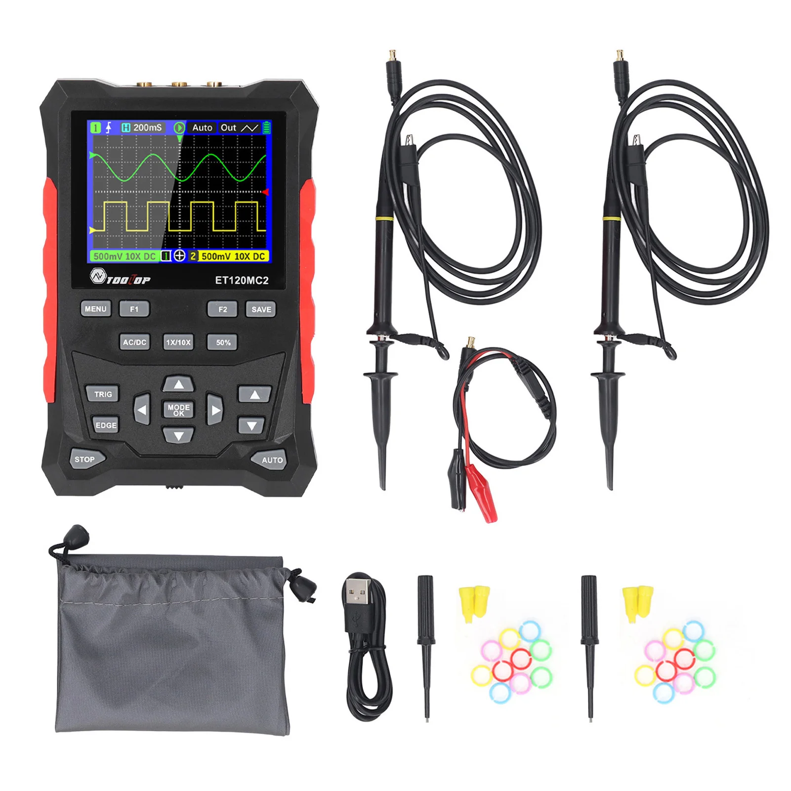 

Digital Oscilloscope 2 Channels 2.4 Inch Screen 500MSa/S Sampling Rate Handheld Oscilloscope for Home Appliance Inspection