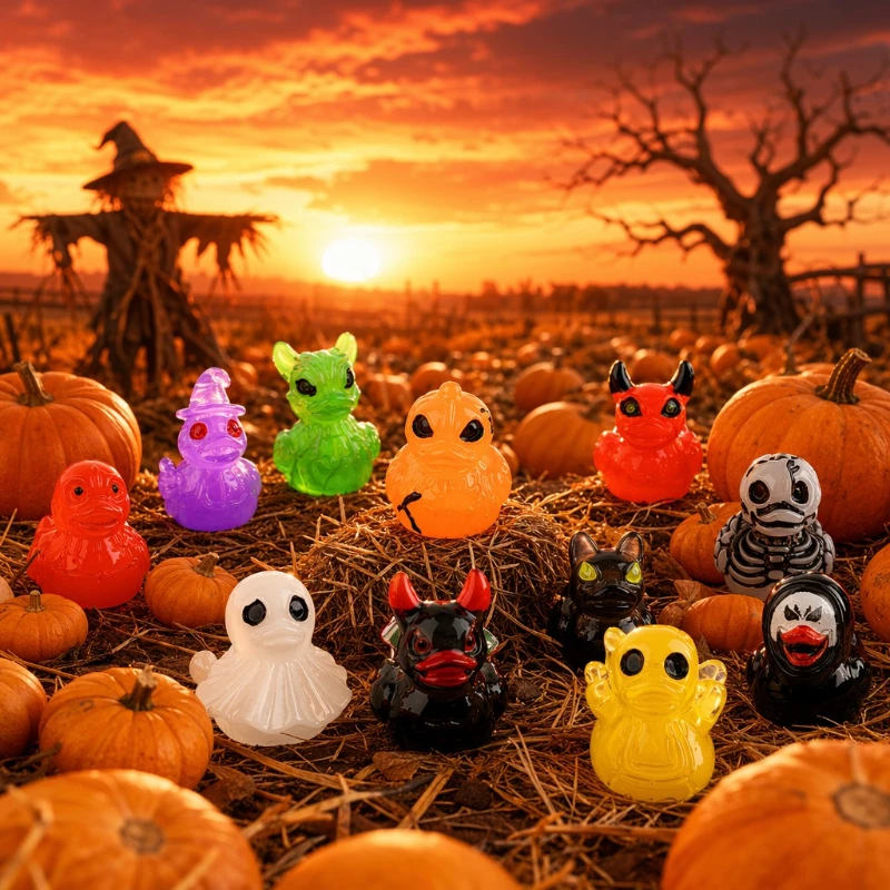 12/24pcs Mini Glow-in-the-Dark Halloween Ducks and Ghost Miniatures Figurines micro-landscape DIY desktop decoration ornaments