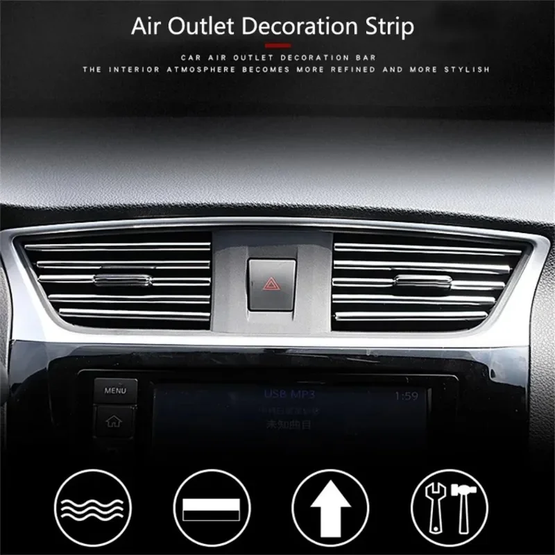 10PCS 20cm Universal Car Air Conditioner Outlet Decorative PVC Trim Decoration Strip Car Styling Accessories for All Models