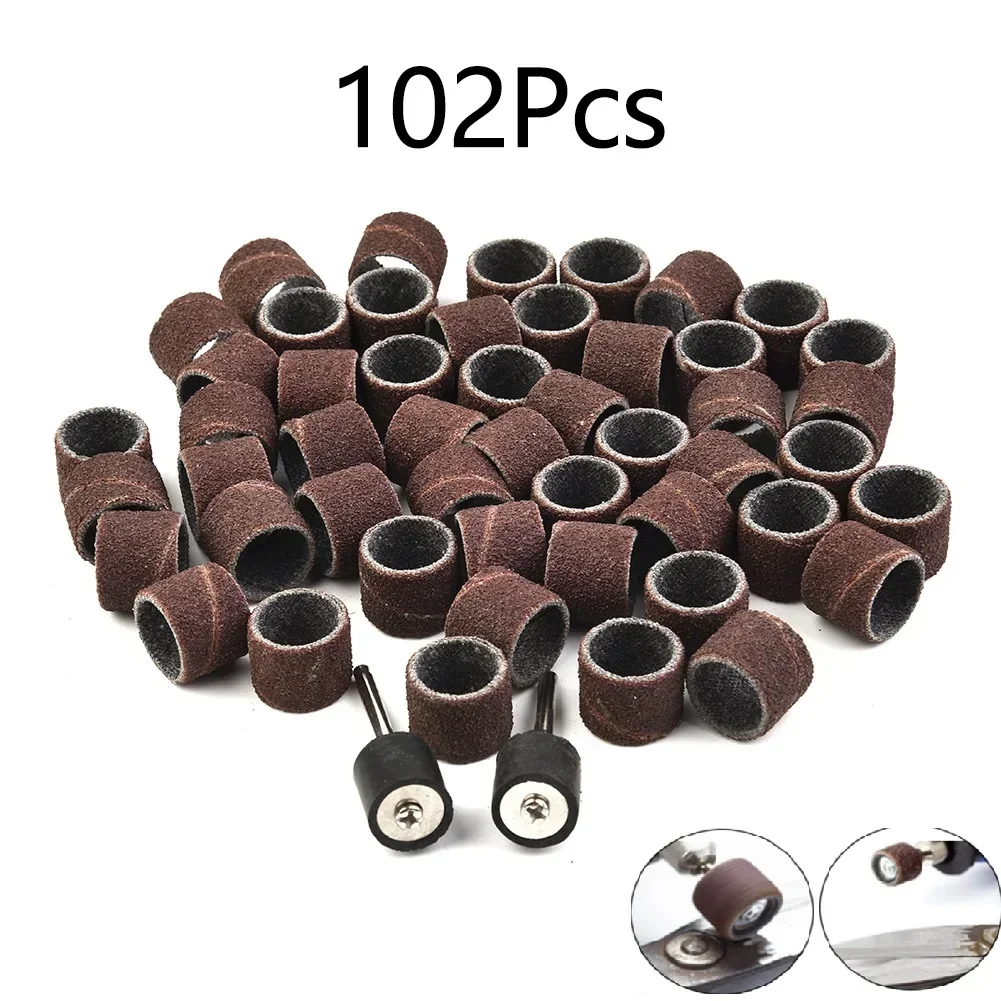 100 Pieces 12 Inch 80 Grit Sanding Drum Bands Sleeves with 2 Mandrels for Rotary Tool Use in Model Making and Woodworking