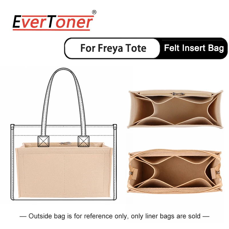 EverToner Felt Insert Bag For Freya Mini S M Tote Organizer Bag Liner Shaper Multi-pocket Purse Handbag Storage Divider
