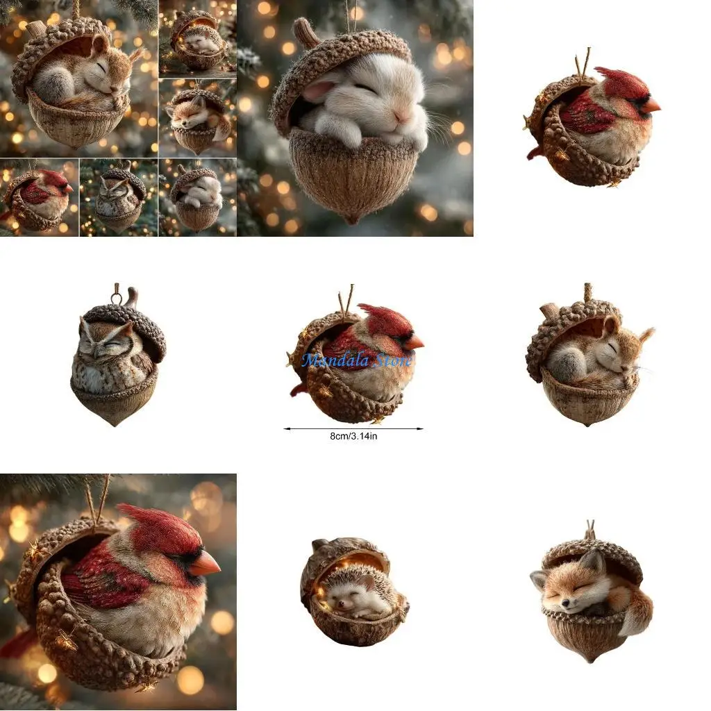 U2JC (قطعة واحدة) زينة عيد الميلاد ديكور حيوانات أكريليك مع التوت الأحمر، شجرة معلقة للمقصورة، ديكورات عطلة المزرعة