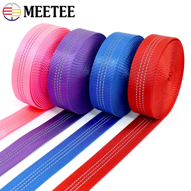 2/4/10M 25mm Meetee Tubular Webbing Strap Hollow Reflective Ribbon Tape Backpack Belt Double-layer Band Bag Sewing Accessories