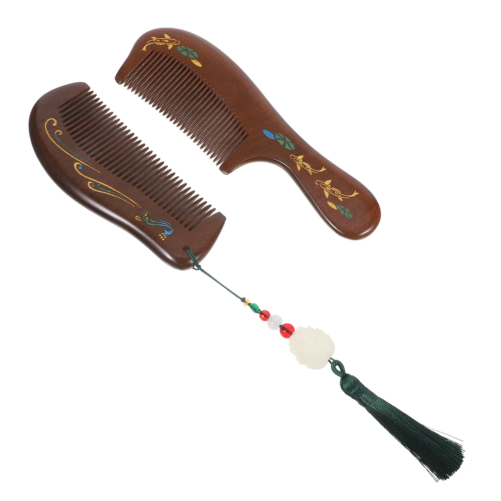 

2 шт., массажные расчески из цельного дерева, расческа из натурального сандалового дерева с широкими зубьями для женщин, антистатический массажер для кожи головы - портативный мини-путешествия