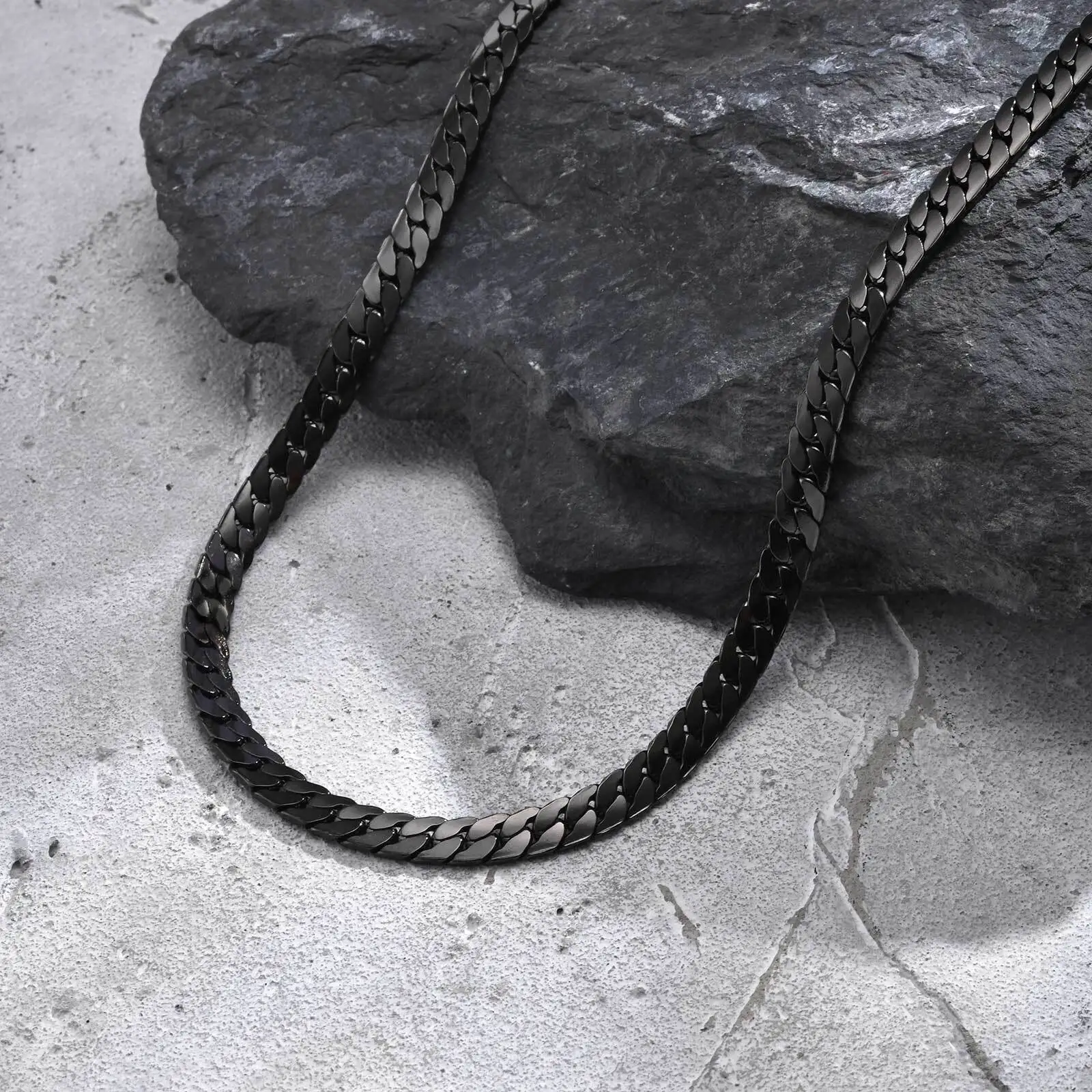 Flache kubanische Halskette für Männer und Jungen, wasserdichte Edelstahl-Verbindungshalsbänder, klassische männliche Accessoires, Schmuckgeschenke – Detail 5