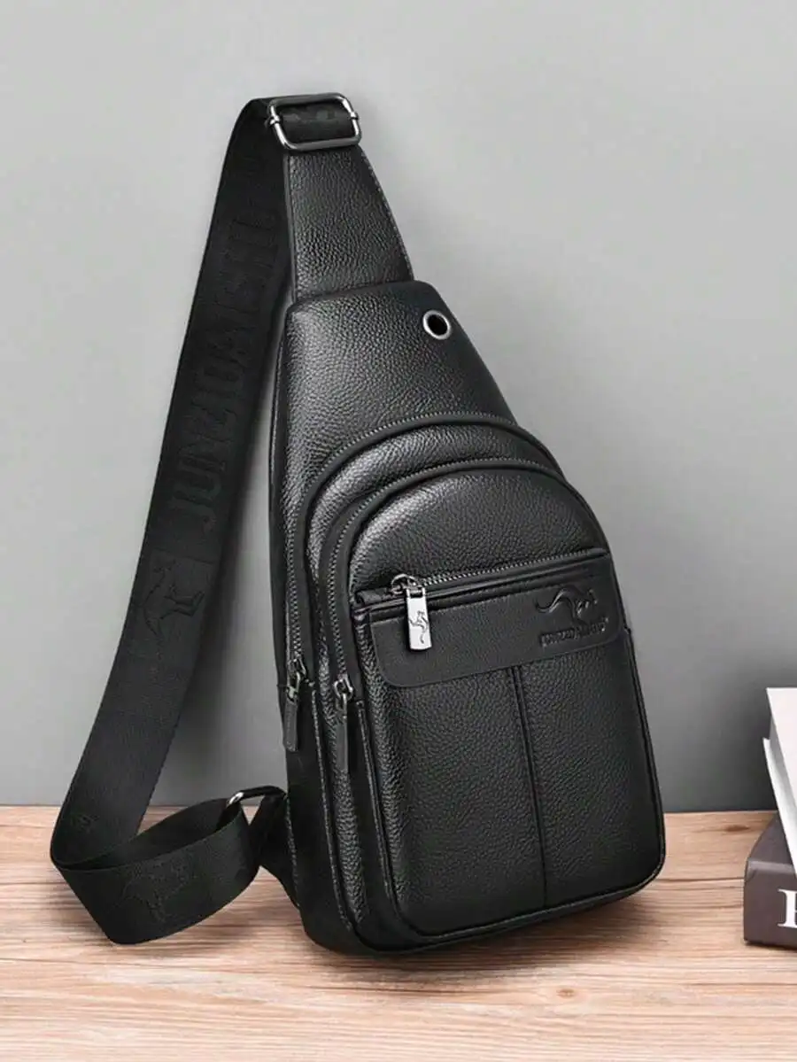 Men's Business Chest Bag, Water-Resistant PU Crossbody Bag For Travel, Phone Storage, Outdoor Casual Sports Belt Bag Phone Bag,