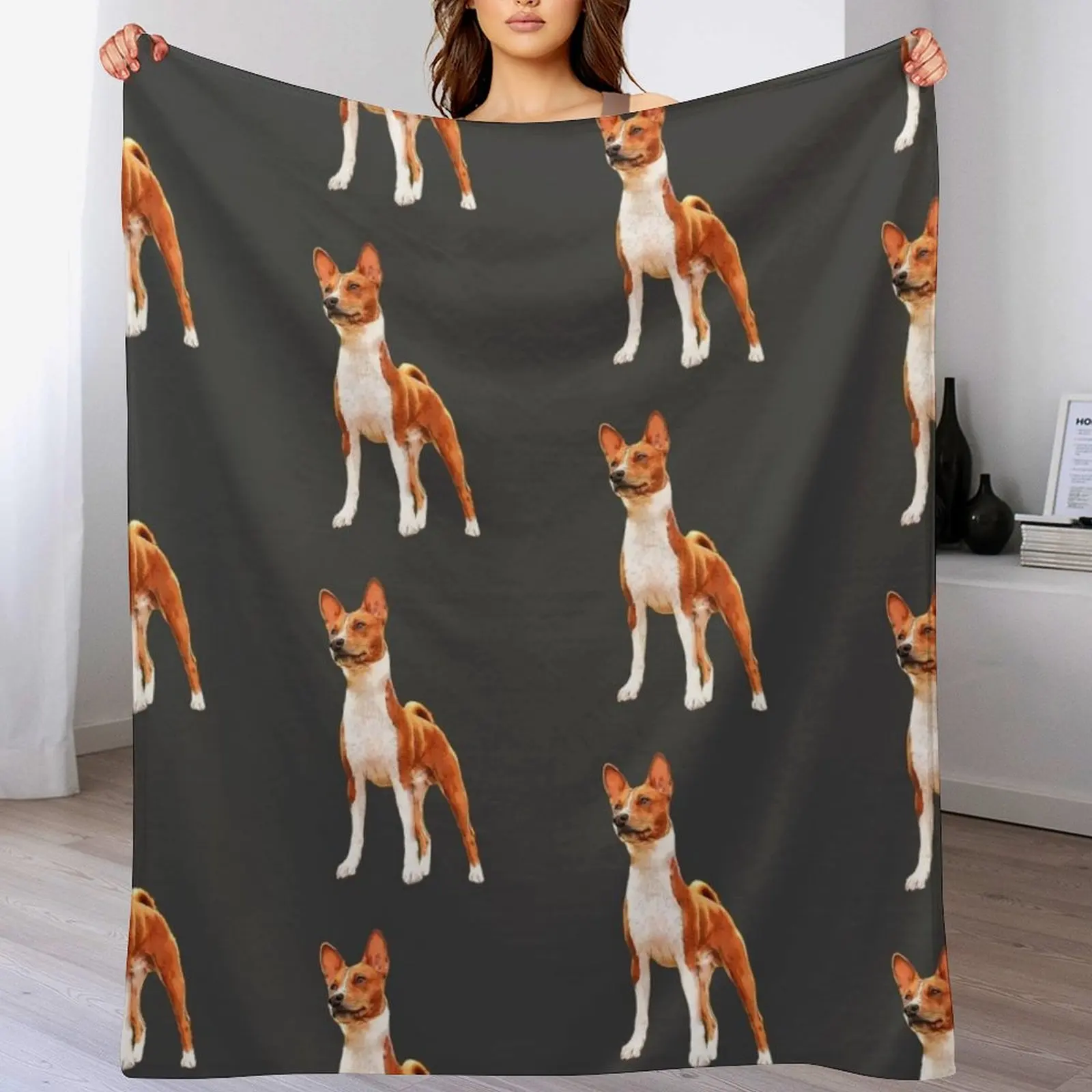 

Basenji Dog Striking a Pose Throw Blanket Hairys Custom Bed linens Blankets