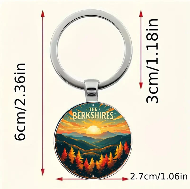 Cuadro Decorativo de Paisaje de Montaña de Berkshire |   Llavero con Hoja de Otoño, Regalo Estilo Campestre