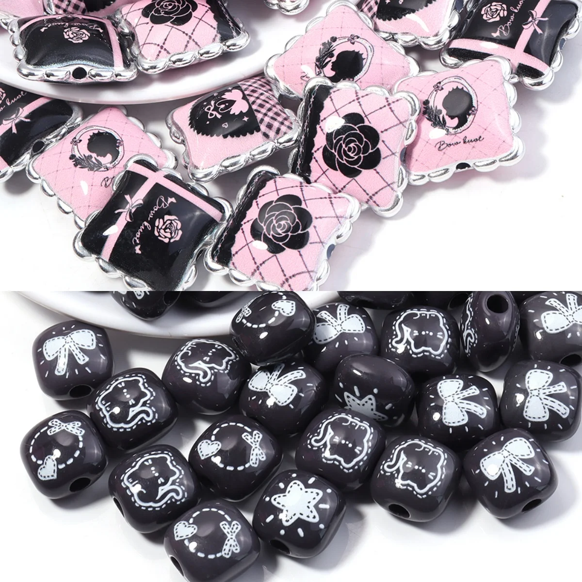 5 قطعة الخرز الاكريليك مربع موجة الفضة حافة وسادة الخرز القط نمط الفواصل الخرز DIY بها بنفسك صنع المجوهرات قلادة اكسسوارات #4