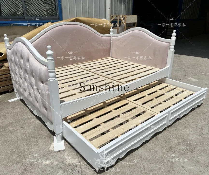 American French painted children's sofa solid wood pink storage bed fabric soft bag