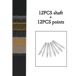 Arco e flecha Carbon Arrows Shaft Set, Arco Recurvo Longbow, Caça e Tiro, 120 Pontos de Grãos, 350-1000 Spine, ID 4.2mm, 12