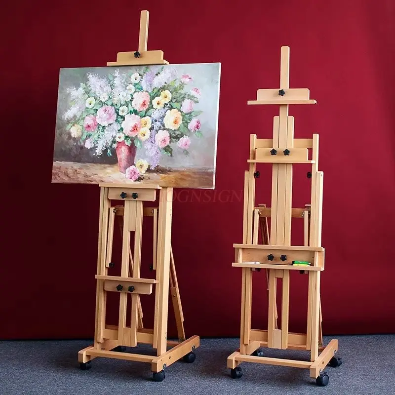 Wooden easel for art students, foldable and adjustable, with both flat and vertical functions. Sketching and oil painting easel