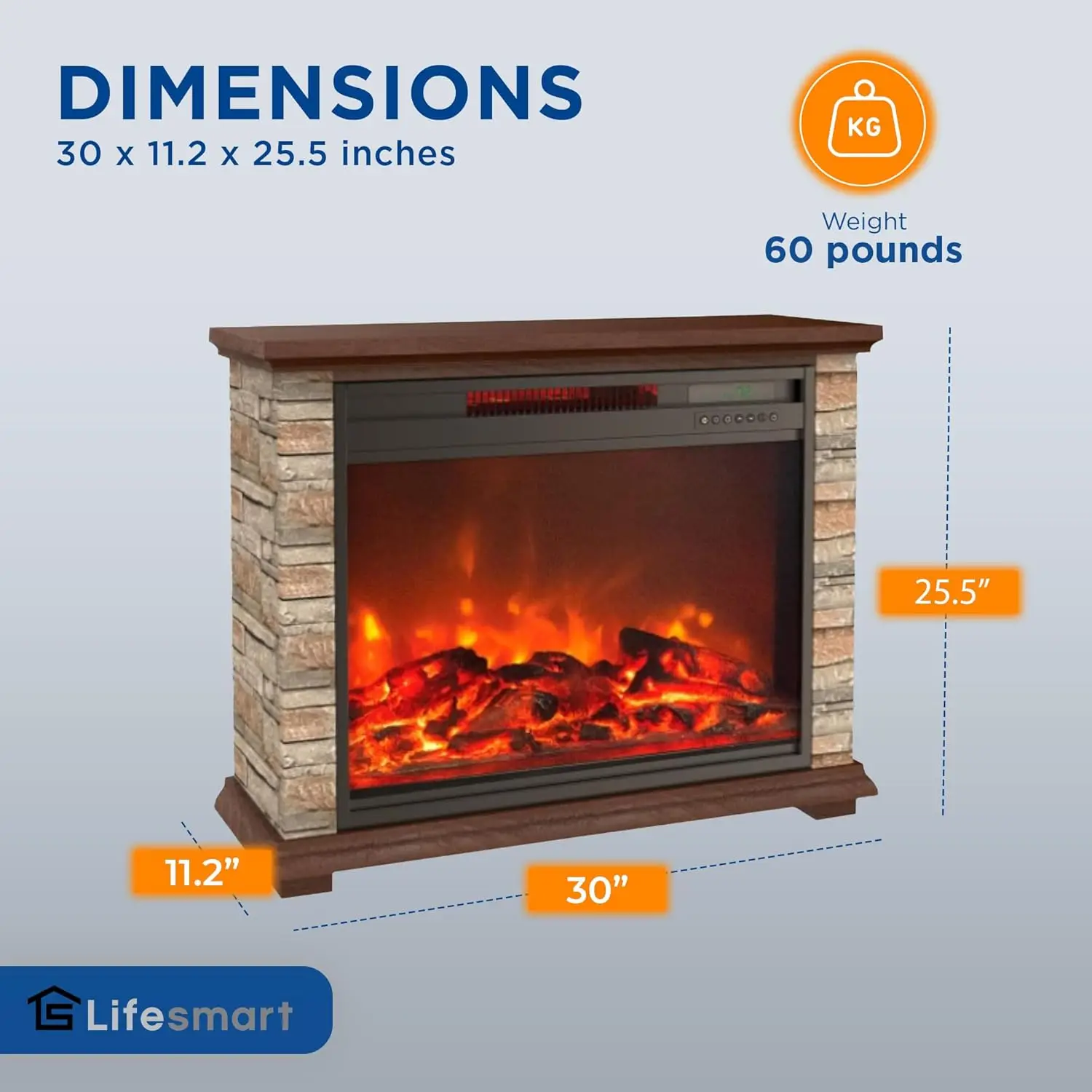 LifePro Calentador de chimenea de cuarzo infrarrojo eléctrico de 1500 vatios para uso en interiores con 3 elementos calefactores y control remoto, imitación St