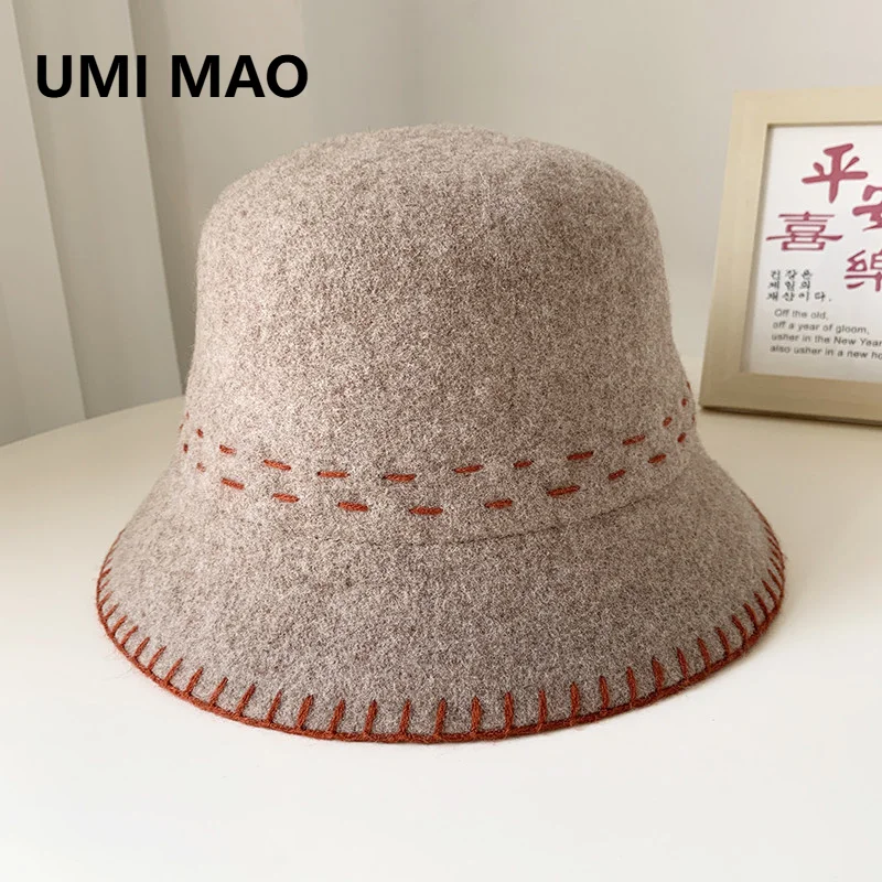 UMI MAO Women's Wool Hat For Autumn Winter New Korean Style Versatile Fisherman Hat Makes The Face Look Smaller Woolen Warm Cap