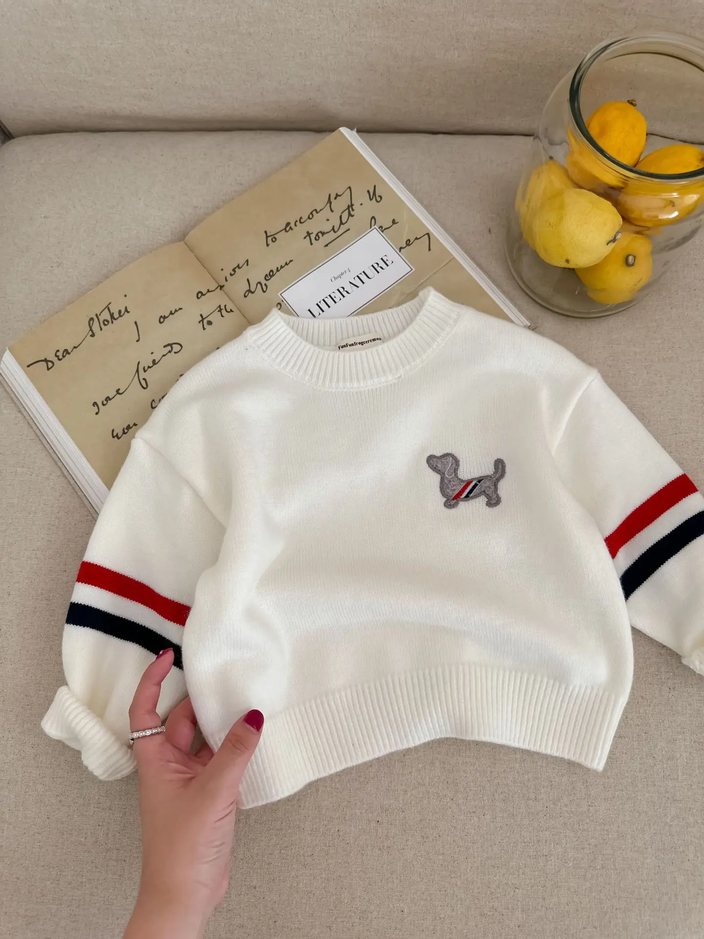 Spring and autumn boys and girls loose brand dog embroidery pullover sweater baby sweater