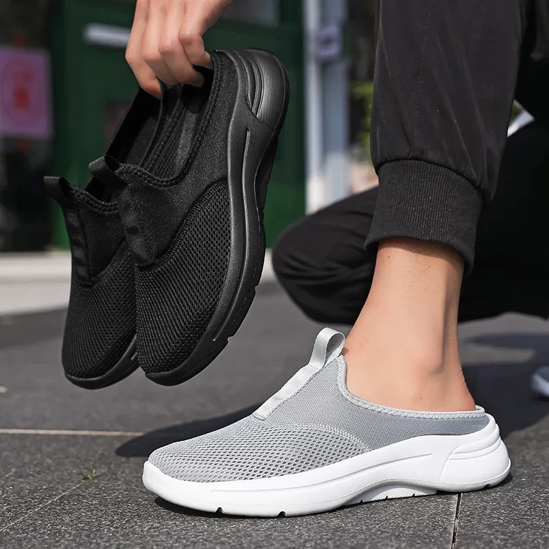 

Men Breathable Vulcanized Shoes Fashionable Breathable Mesh Slip in Casual Half Platform Shoes Suitable for Walking, Flat Shoes