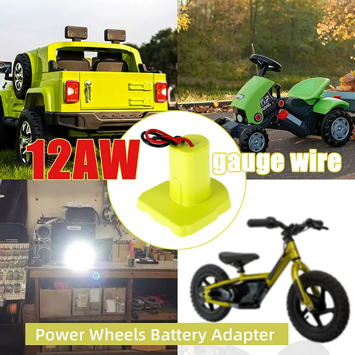 Ryobi Lithium Ion Battery 18V Power Wheels Adapter Tool Battery Adapter Portable Insulated Battery Connector for Work Lamp Toy