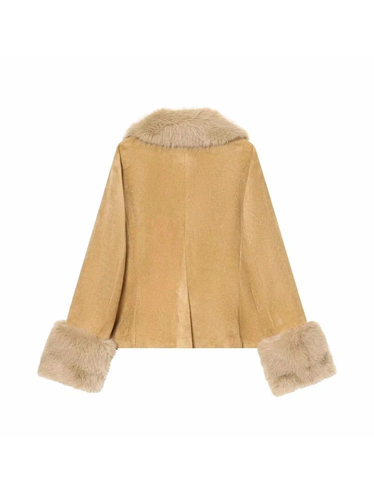 Женская новая стильная куртка из искусственного меха, женское однотонное пальто с лацканами и длинными рукавами, карманами на пуговицах, осенне-зимняя повседневная женская верхняя одежда