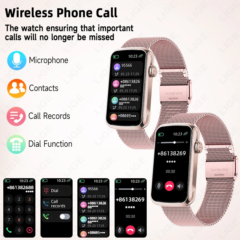 LIGE Women Smart Bracelet 1.47'' Heart Rate Step Count Smart Watch Sport Fitness Health Monitor Waterproof Smartwatch Men Ladies