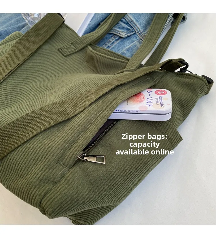 Neue Damen-Umhängetasche aus Cord, große Kapazität, Pendler-Tasche für Arbeit, Uni, tägliche Nutzung, Handtasche, Umhängetasche – Detail 6