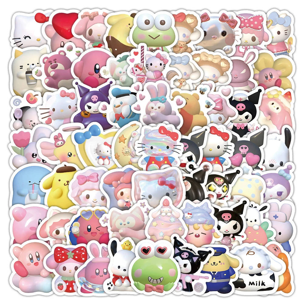 10/30/50/102 Stuks Kawaii 3d Sanrio Cartoon Stickers Schattige Stickers Grappige Kinderen Diy Speelgoed Bagage Koelkast Telefoon Notebook Koffer Fiets