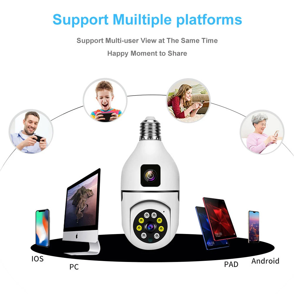 4MP V380/Yoosee Dual Lens E27 Lamp Head Socket Full Color Wireless PTZ IP Dome Camera  Intercom Home Security CCTV Baby Monitor