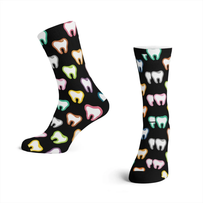 Y2K Rainbow Dental Valentines Men'S Socks Retro Funny Teeth Hip Hop Crazy Crew Sock Gift Pattern Printed