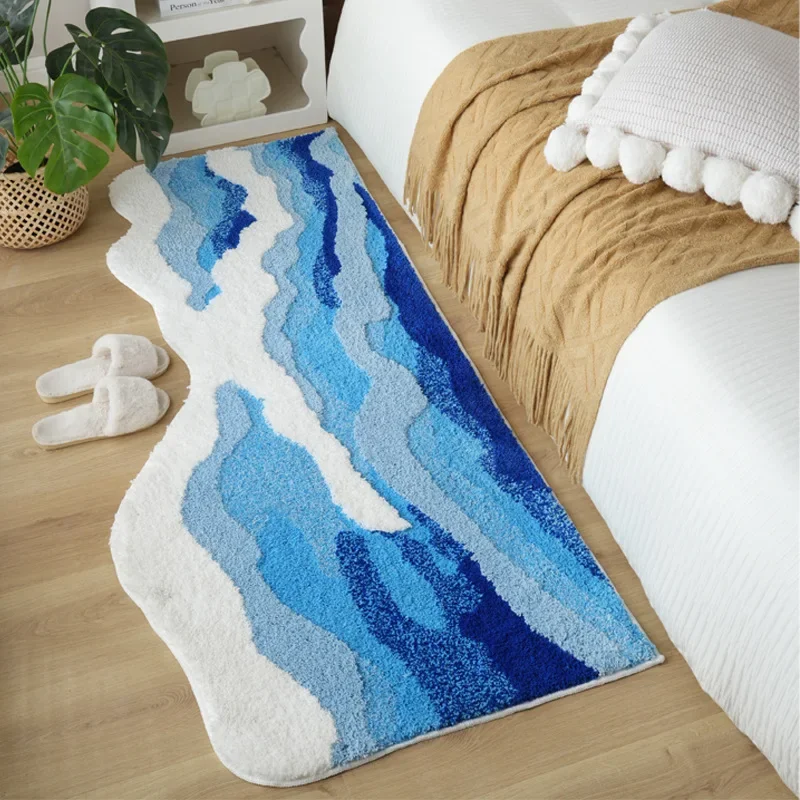 

Ocean Tufted Rug Creative Wave Rug Flocking Antislip Carpet Blue Sea Flocked Carpet Floor Pad Mat Doormat Home Room Decor